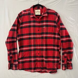 Hollister Men's Long Sleeve Flannel Shirt,‎ Red, Size XL